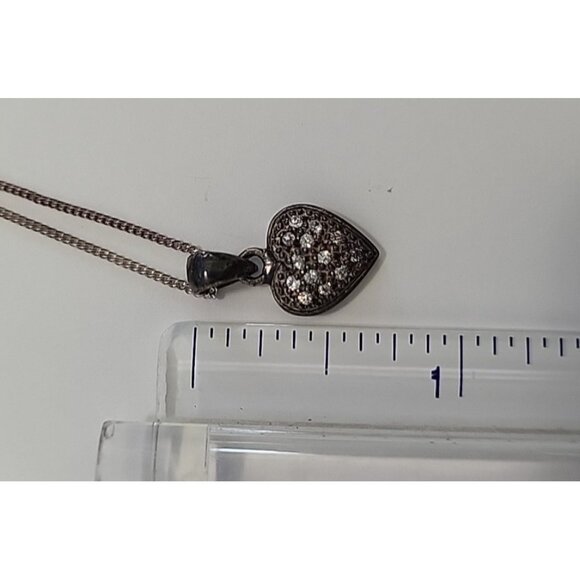 Vintage Sterling Silver 925 and 13 Pave Diamond Heart Pendant 18" Chain w/ Box - Picture 9 of 10